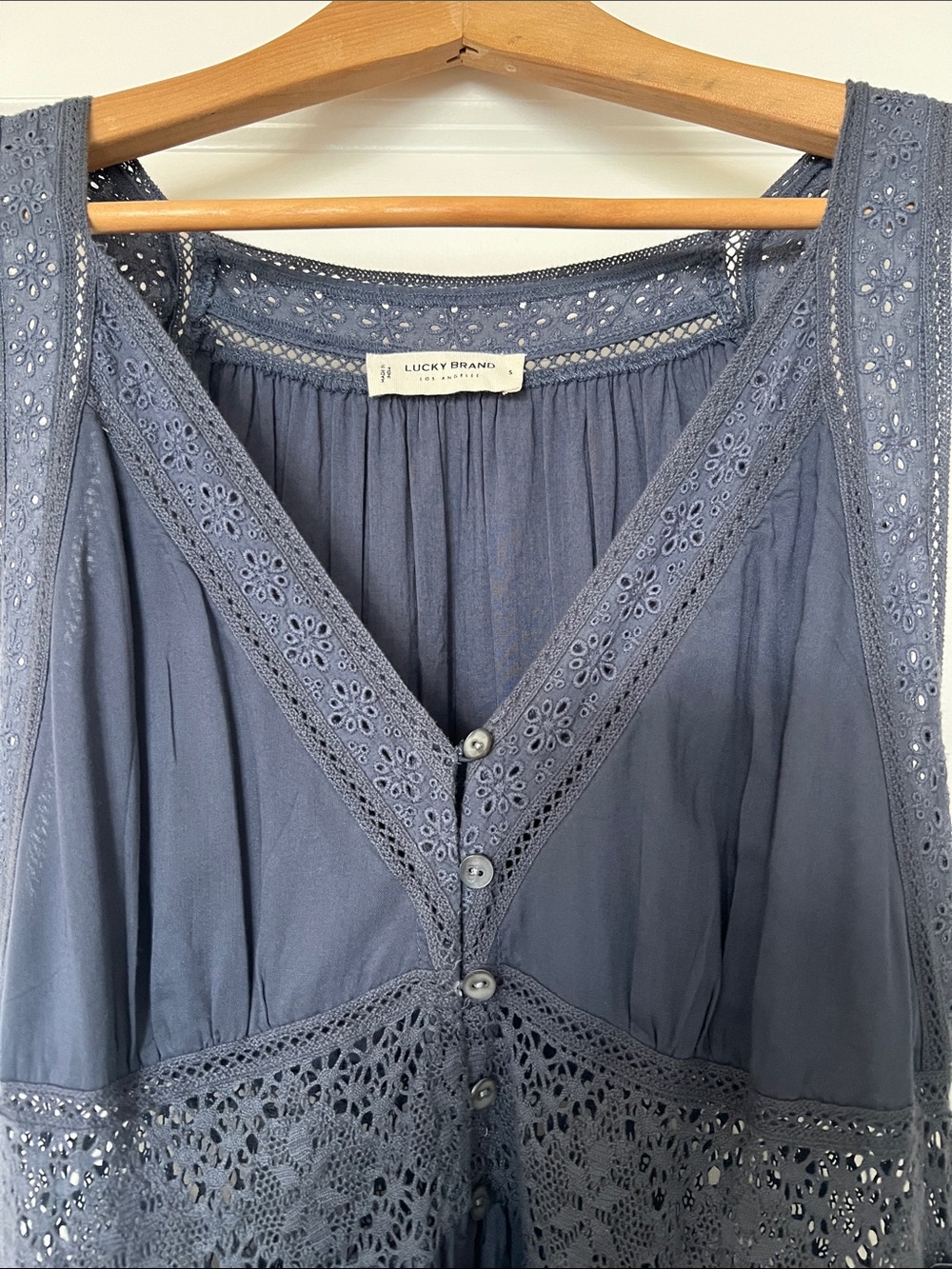 NWT Lucky Brand Nightshadow Navy Blue Eyelet-Trim Maxi Dress - Picture 4 of 11